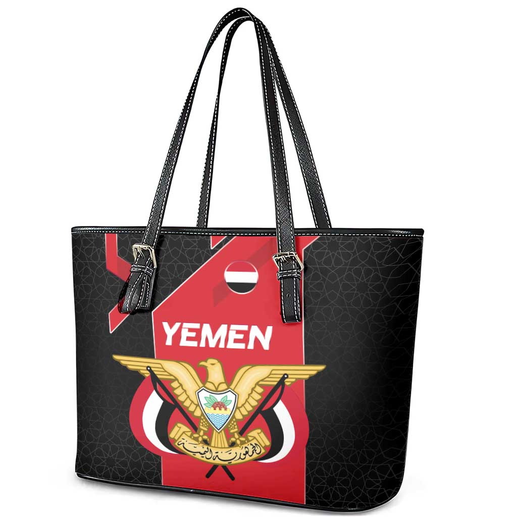 Yemen Eagle Emblem Leather Tote Bag with National Flag and Map Design