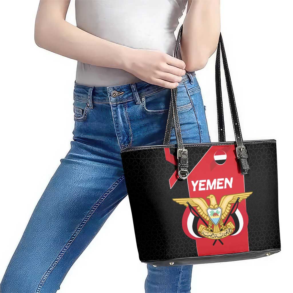 Yemen Eagle Emblem Leather Tote Bag with National Flag and Map Design