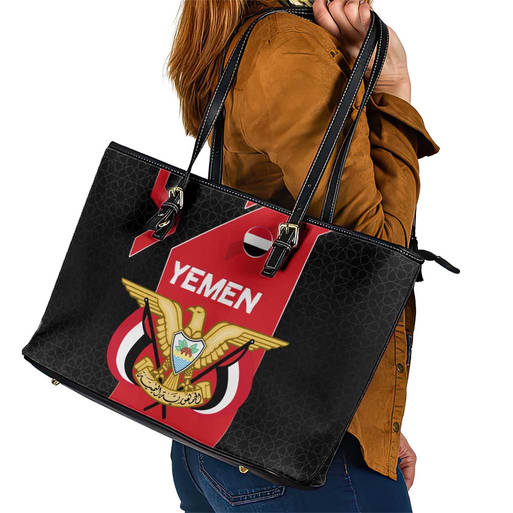 Yemen Eagle Emblem Leather Tote Bag with National Flag and Map Design