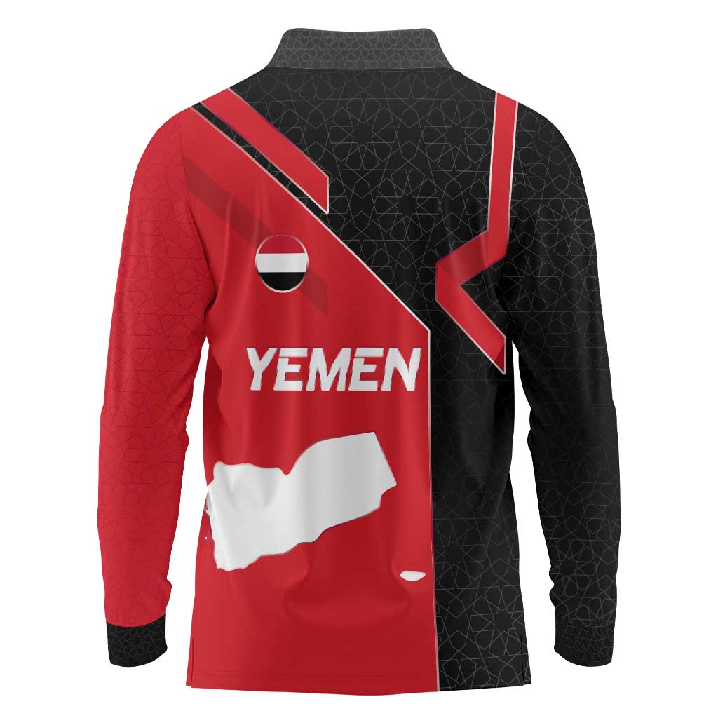 Yemen Eagle Emblem Long Sleeve Polo Shirt with National Flag and Map Design