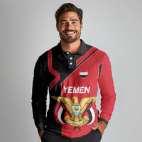 Yemen Eagle Emblem Long Sleeve Polo Shirt with National Flag and Map Design