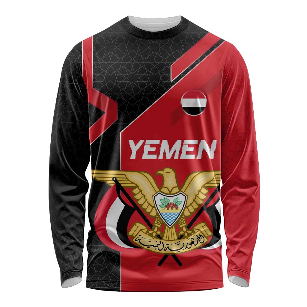 Yemen Eagle Emblem Long Sleeve Shirt with National Flag and Map Design