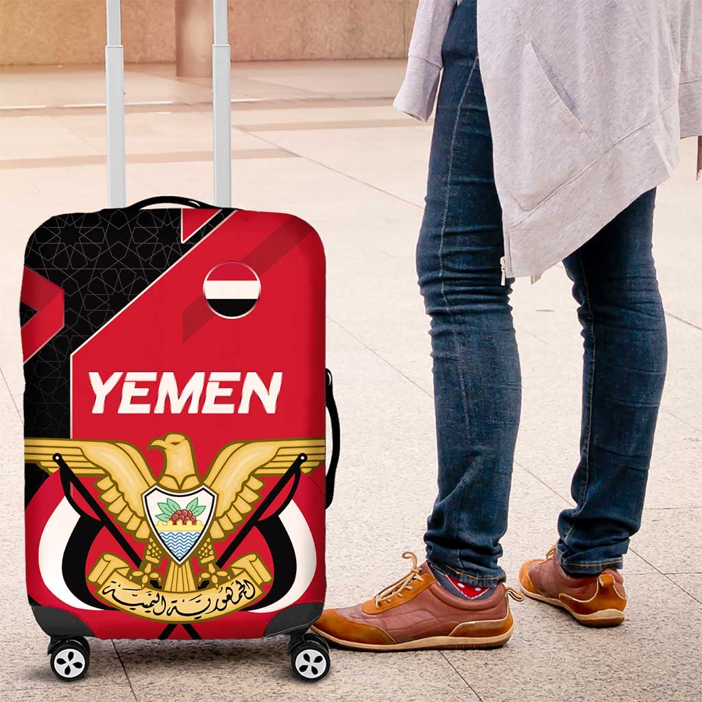 Yemen Eagle Emblem Luggage Cover with National Flag and Map Design