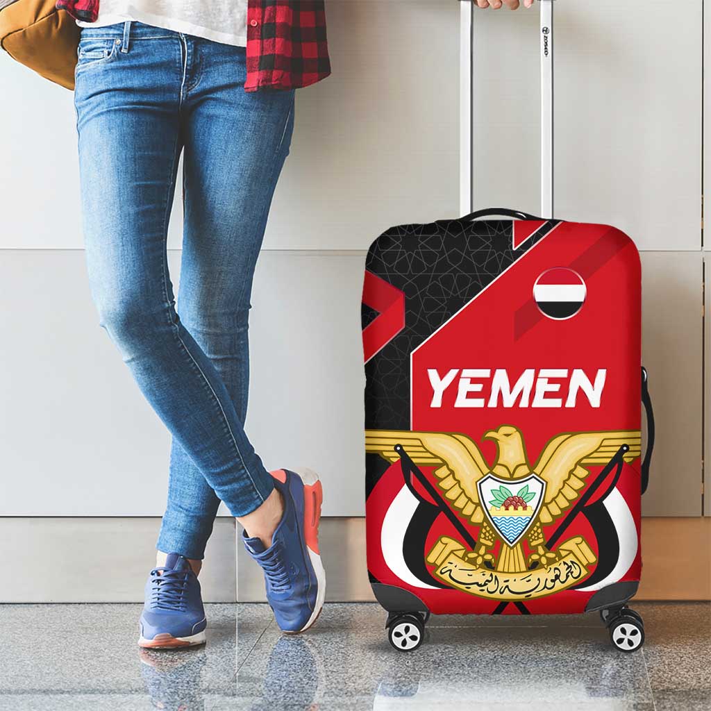 Yemen Eagle Emblem Luggage Cover with National Flag and Map Design