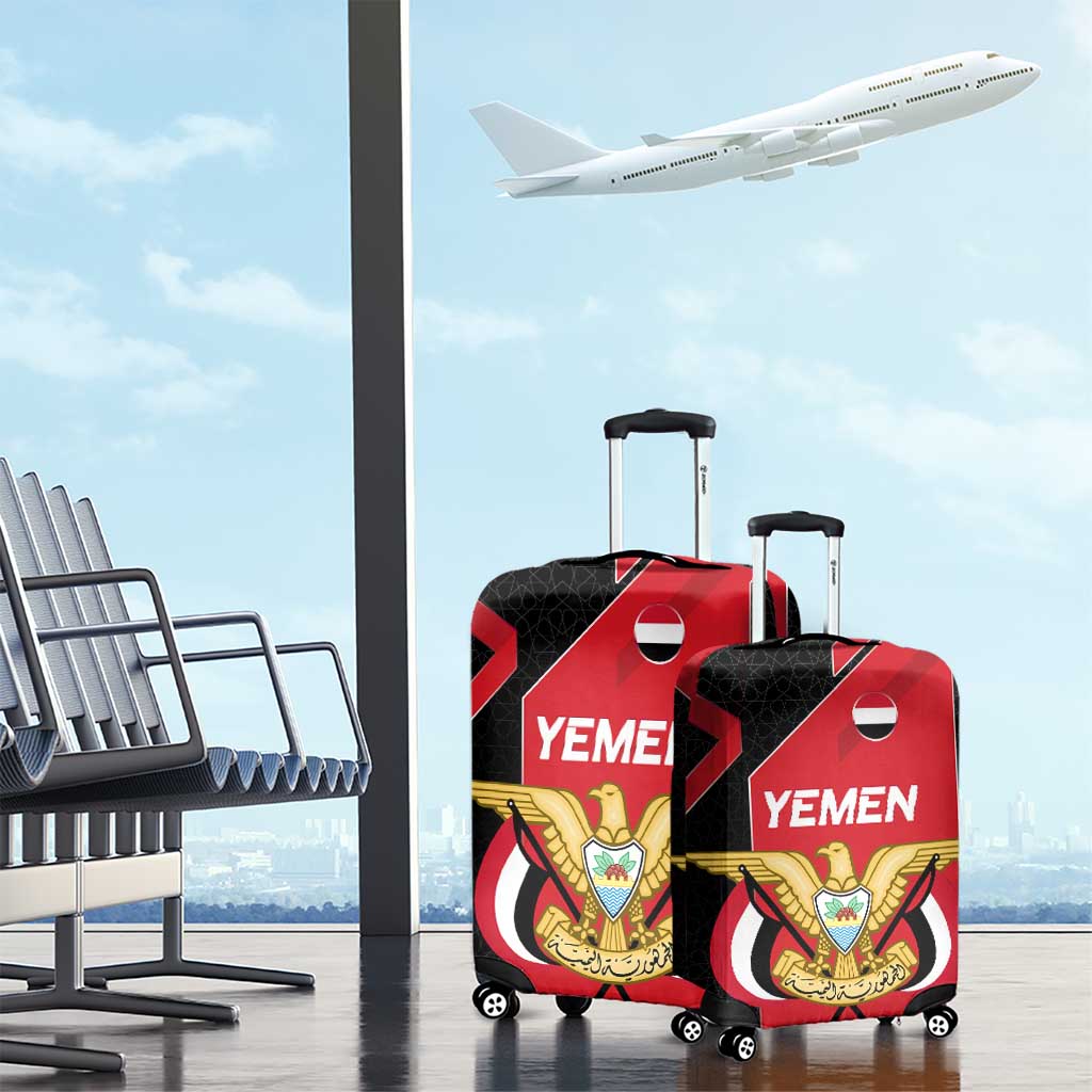 Yemen Eagle Emblem Luggage Cover with National Flag and Map Design