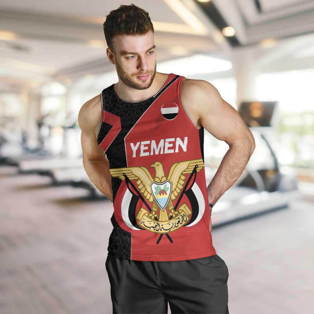 Yemen Eagle Emblem Men Tank Top with National Flag and Map Design