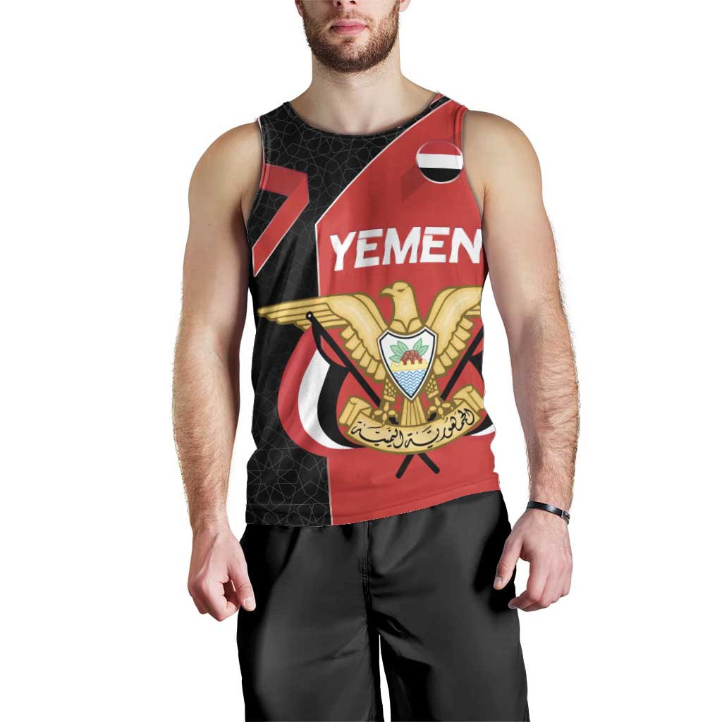 Yemen Eagle Emblem Men Tank Top with National Flag and Map Design