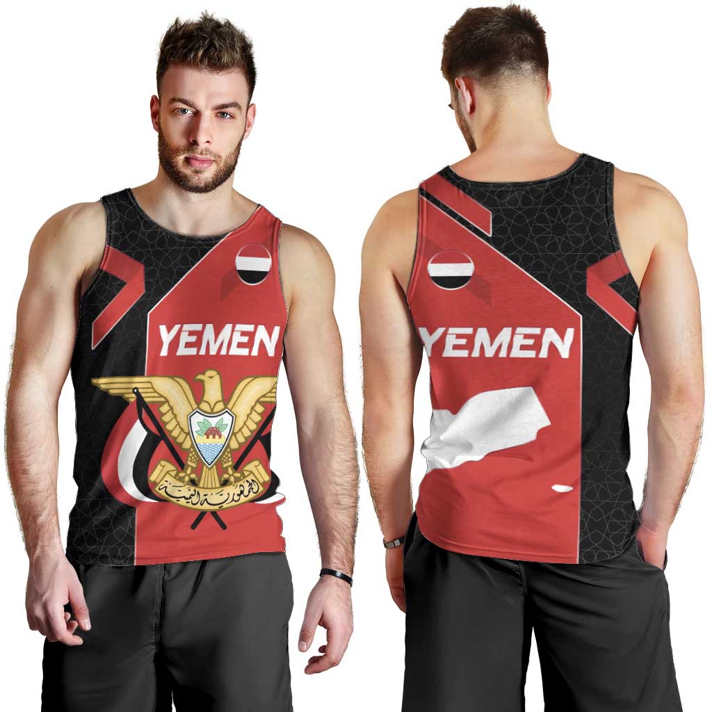 Yemen Eagle Emblem Men Tank Top with National Flag and Map Design