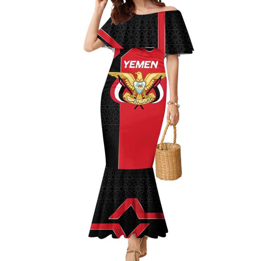 Yemen Eagle Emblem Mermaid Dress with National Flag and Map Design