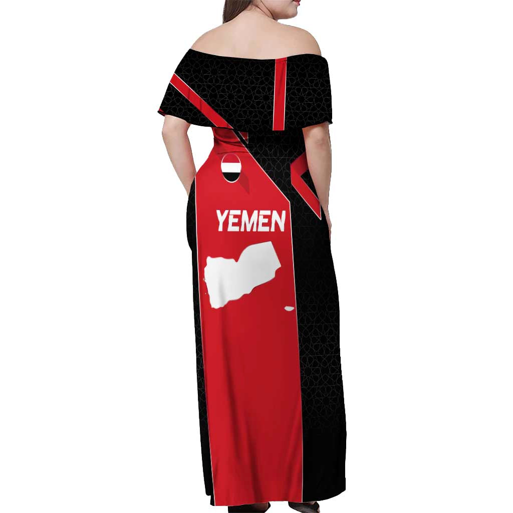 Yemen Eagle Emblem Off Shoulder Maxi Dress with National Flag and Map Design