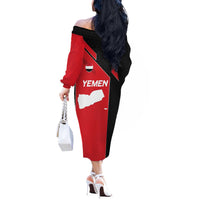 Yemen Eagle Emblem Off The Shoulder Long Sleeve Dress with National Flag and Map Design