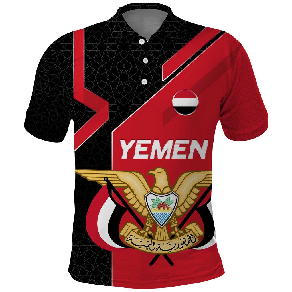 Yemen Eagle Emblem Polo Shirt with National Flag and Map Design