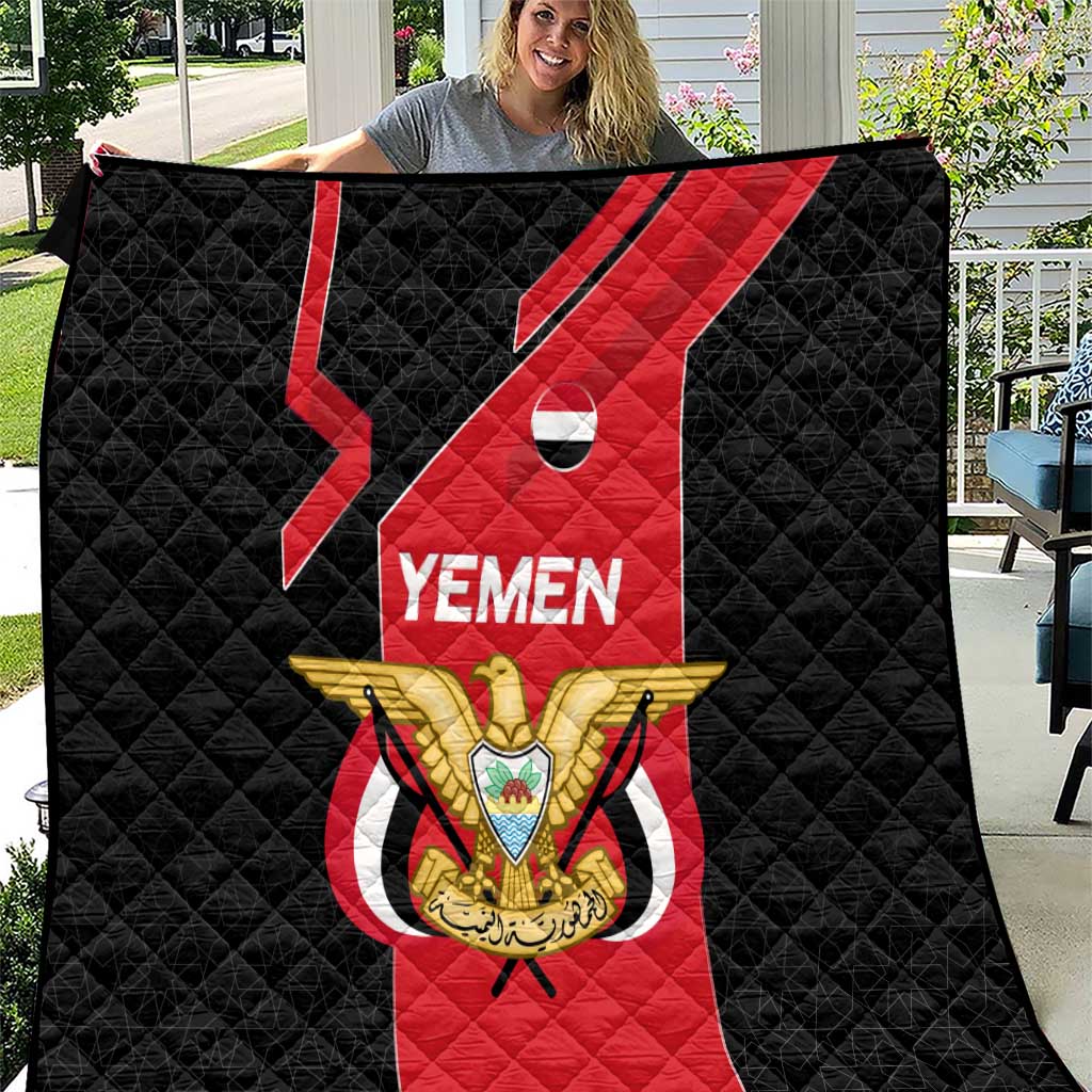 Yemen Eagle Emblem Quilt with National Flag and Map Design