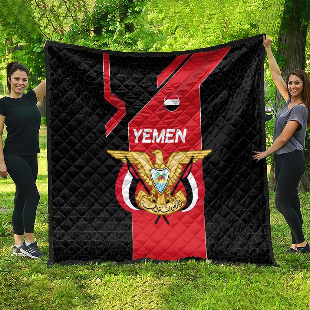 Yemen Eagle Emblem Quilt with National Flag and Map Design