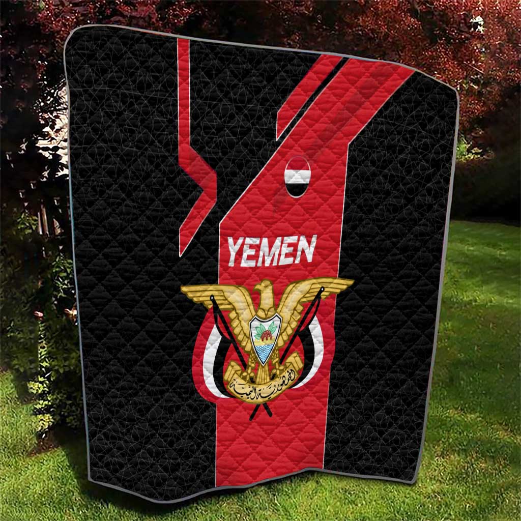 Yemen Eagle Emblem Quilt with National Flag and Map Design