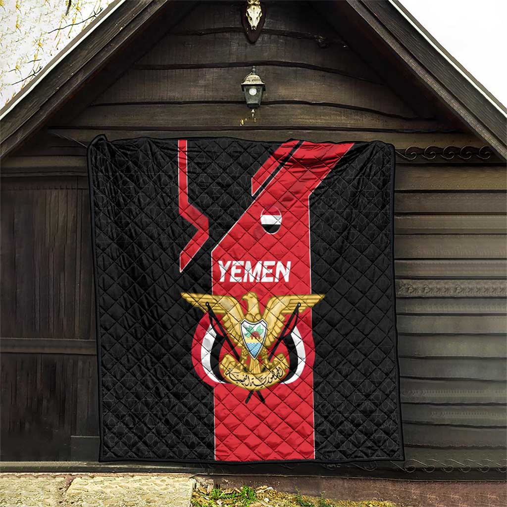 Yemen Eagle Emblem Quilt with National Flag and Map Design