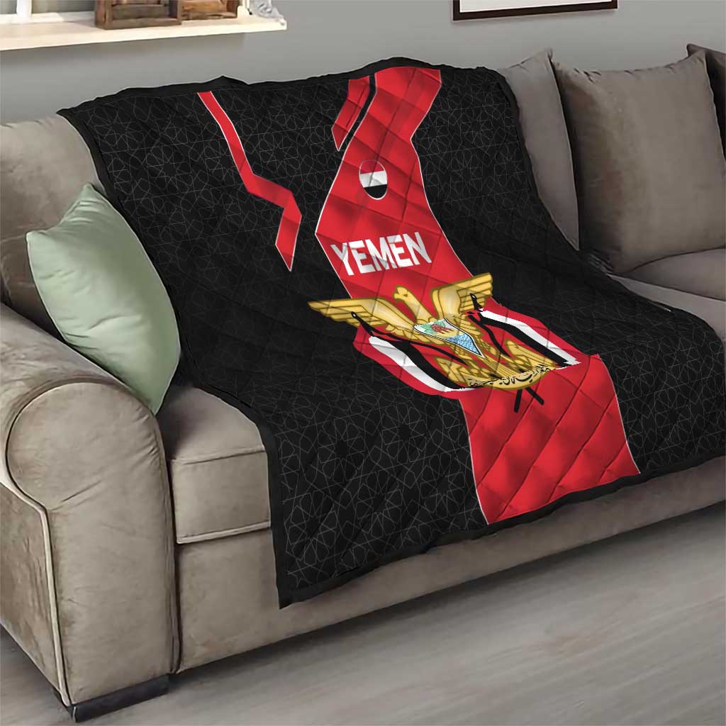 Yemen Eagle Emblem Quilt with National Flag and Map Design