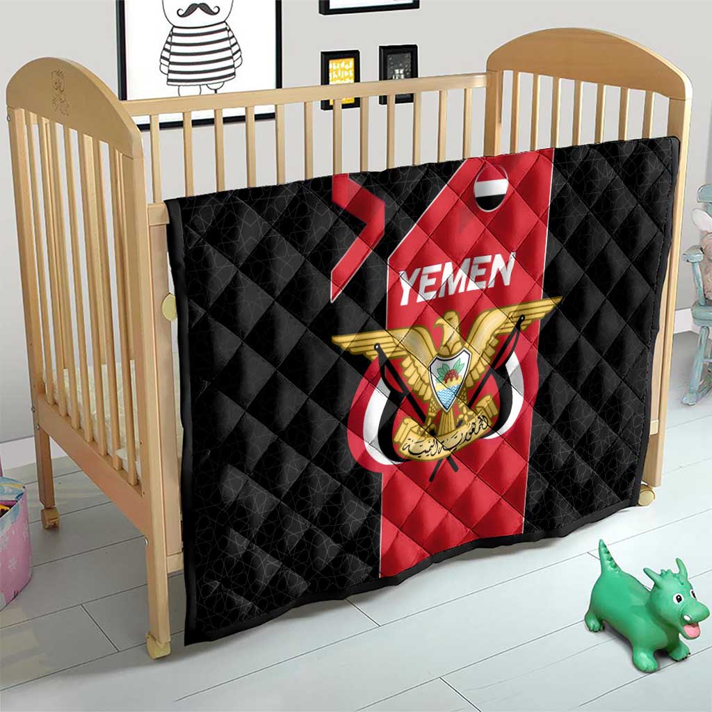 Yemen Eagle Emblem Quilt with National Flag and Map Design