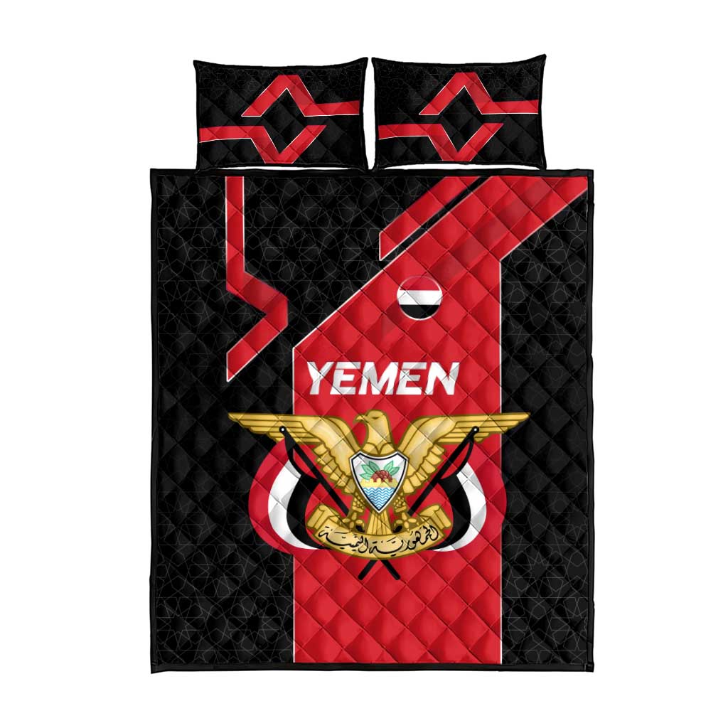 Yemen Eagle Emblem Quilt Bed Set with National Flag and Map Design