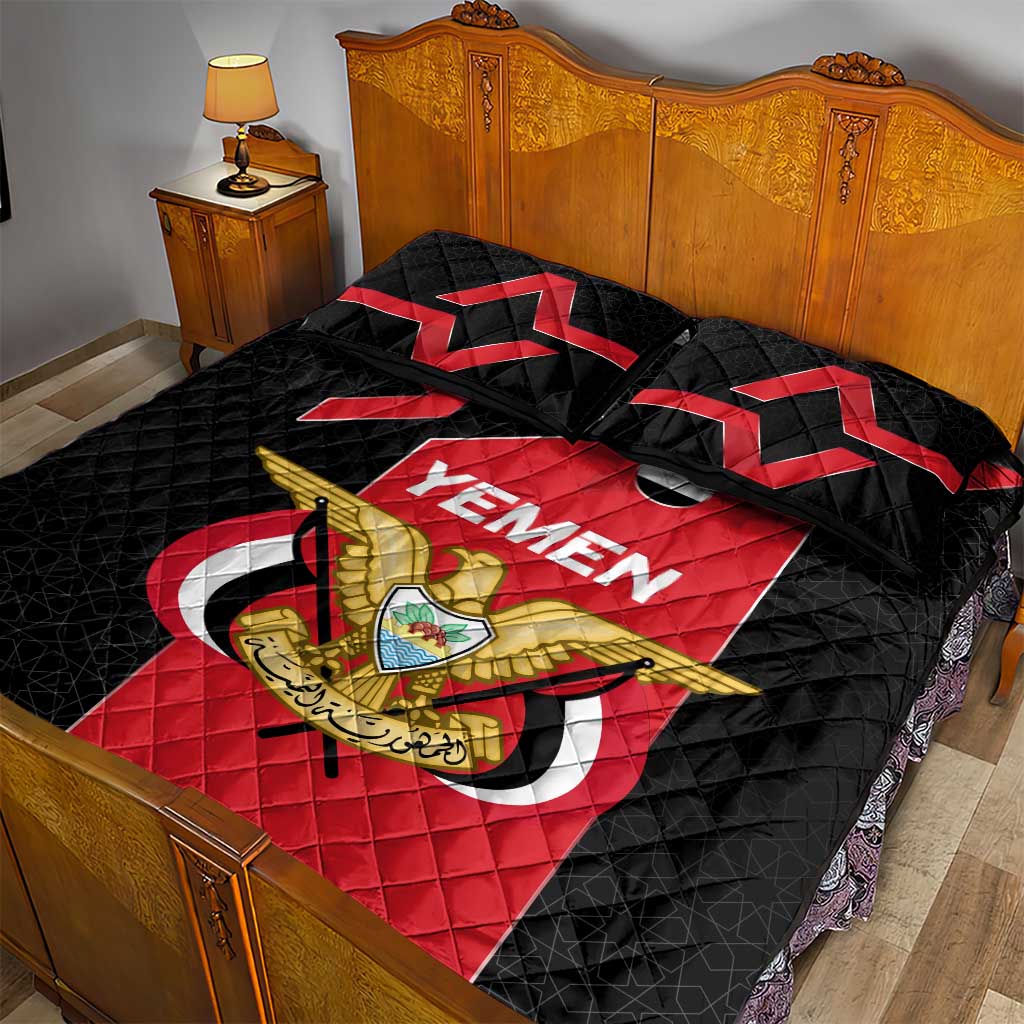 Yemen Eagle Emblem Quilt Bed Set with National Flag and Map Design