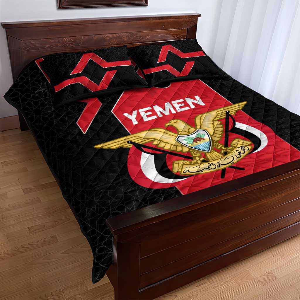Yemen Eagle Emblem Quilt Bed Set with National Flag and Map Design