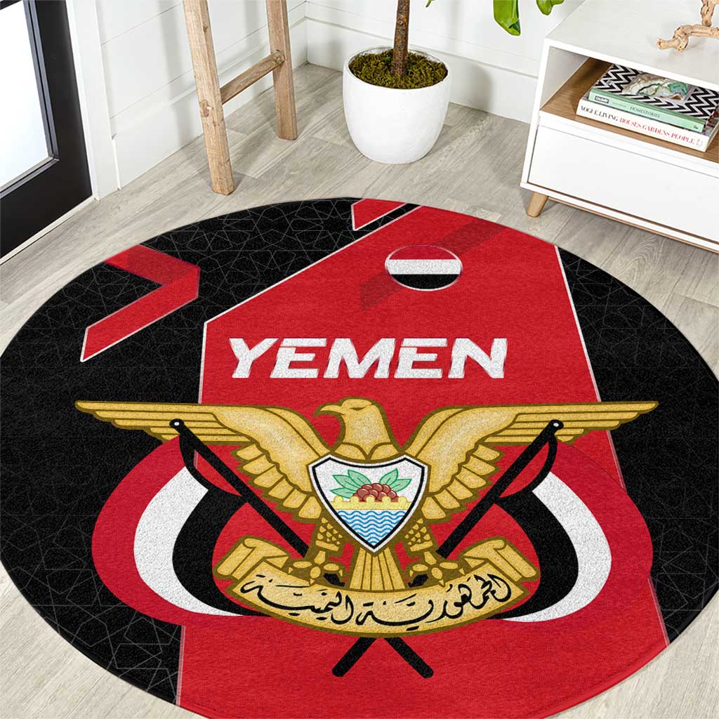Yemen Eagle Emblem Round Carpet with National Flag and Map Design