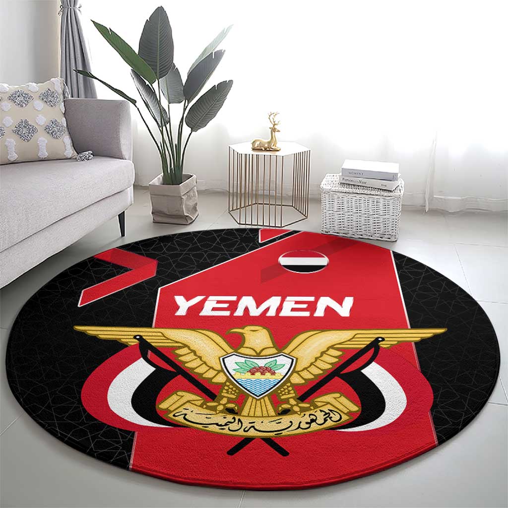 Yemen Eagle Emblem Round Carpet with National Flag and Map Design