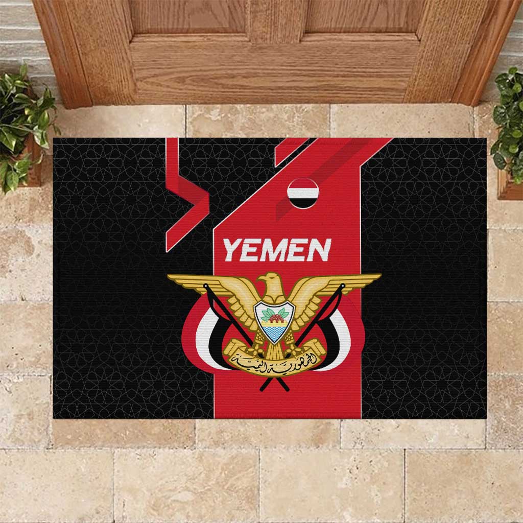 Yemen Eagle Emblem Rubber Doormat with National Flag and Map Design