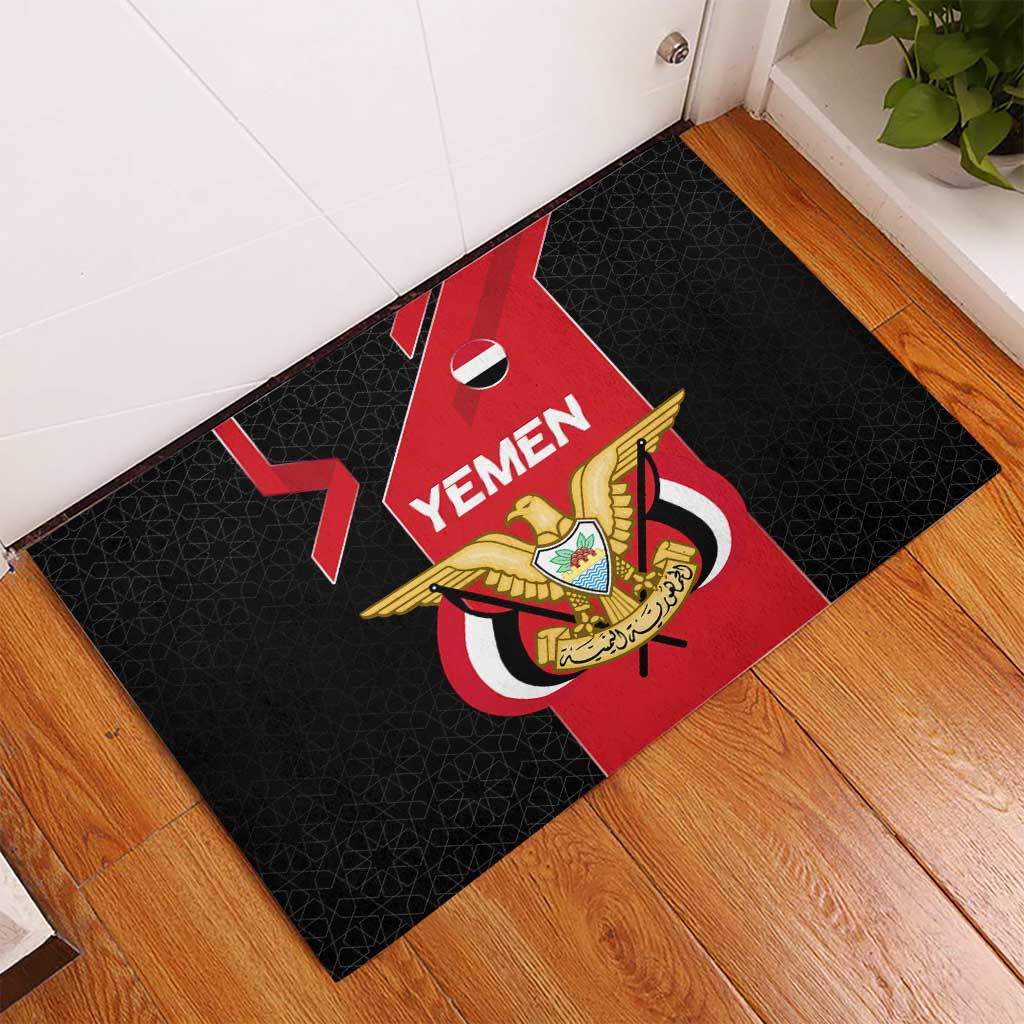Yemen Eagle Emblem Rubber Doormat with National Flag and Map Design
