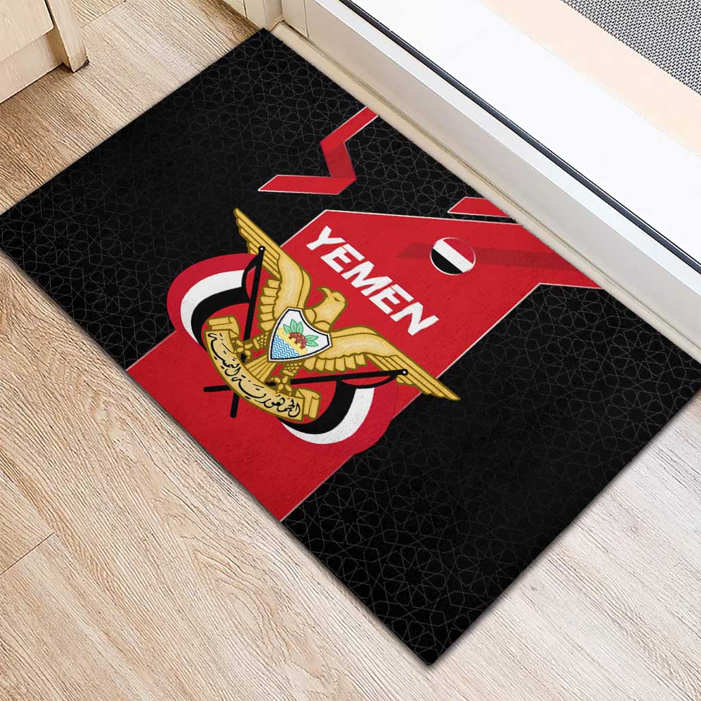 Yemen Eagle Emblem Rubber Doormat with National Flag and Map Design