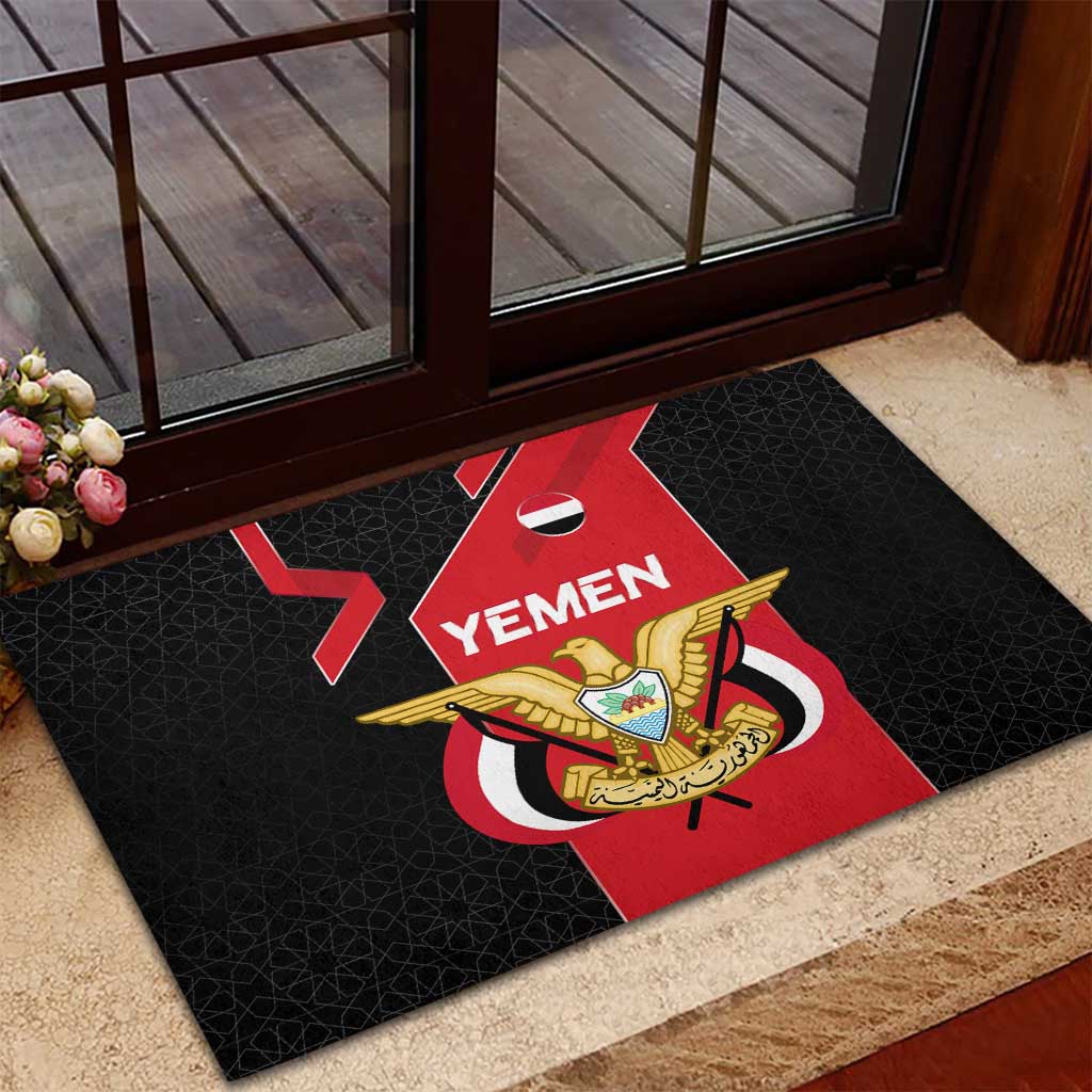 Yemen Eagle Emblem Rubber Doormat with National Flag and Map Design