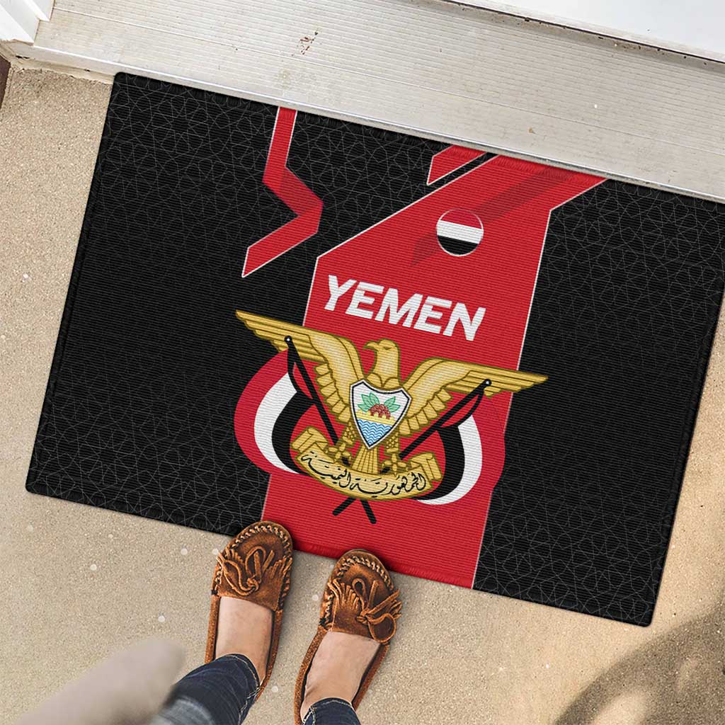 Yemen Eagle Emblem Rubber Doormat with National Flag and Map Design