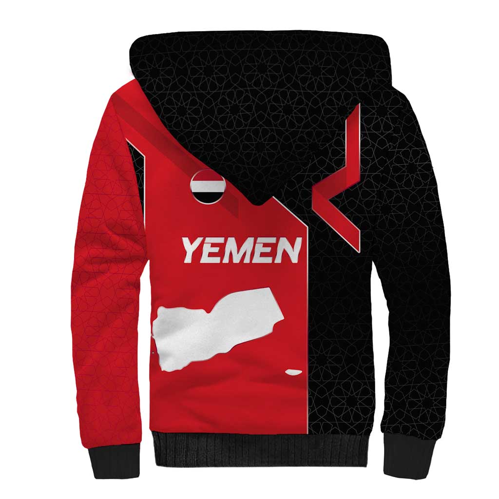 Yemen Eagle Emblem Sherpa Hoodie with National Flag and Map Design