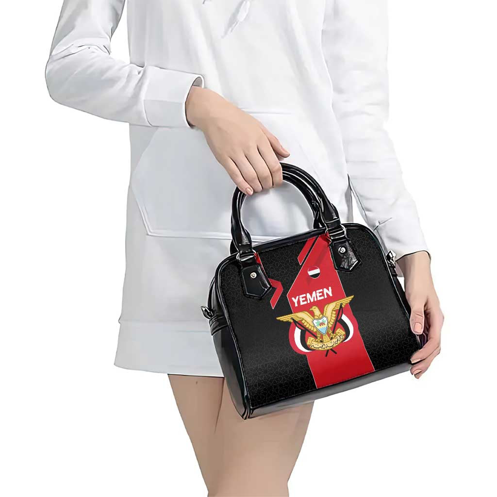 Yemen Eagle Emblem Shoulder Handbag with National Flag and Map Design
