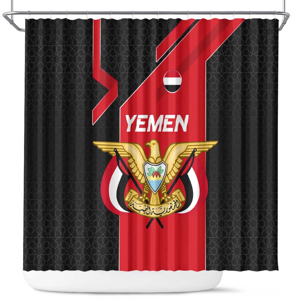 Yemen Eagle Emblem Shower Curtain with National Flag and Map Design