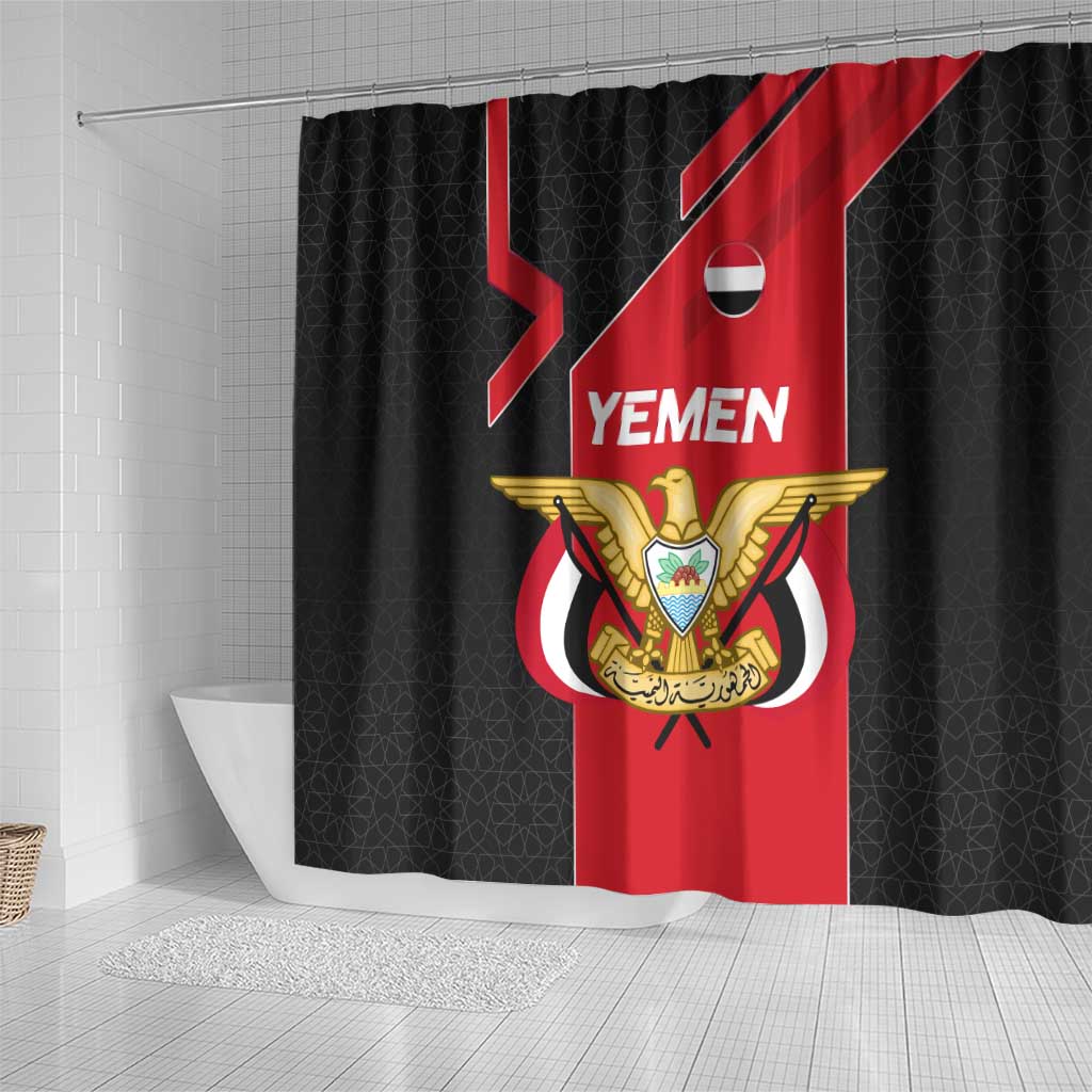 Yemen Eagle Emblem Shower Curtain with National Flag and Map Design