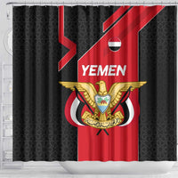 Yemen Eagle Emblem Shower Curtain with National Flag and Map Design