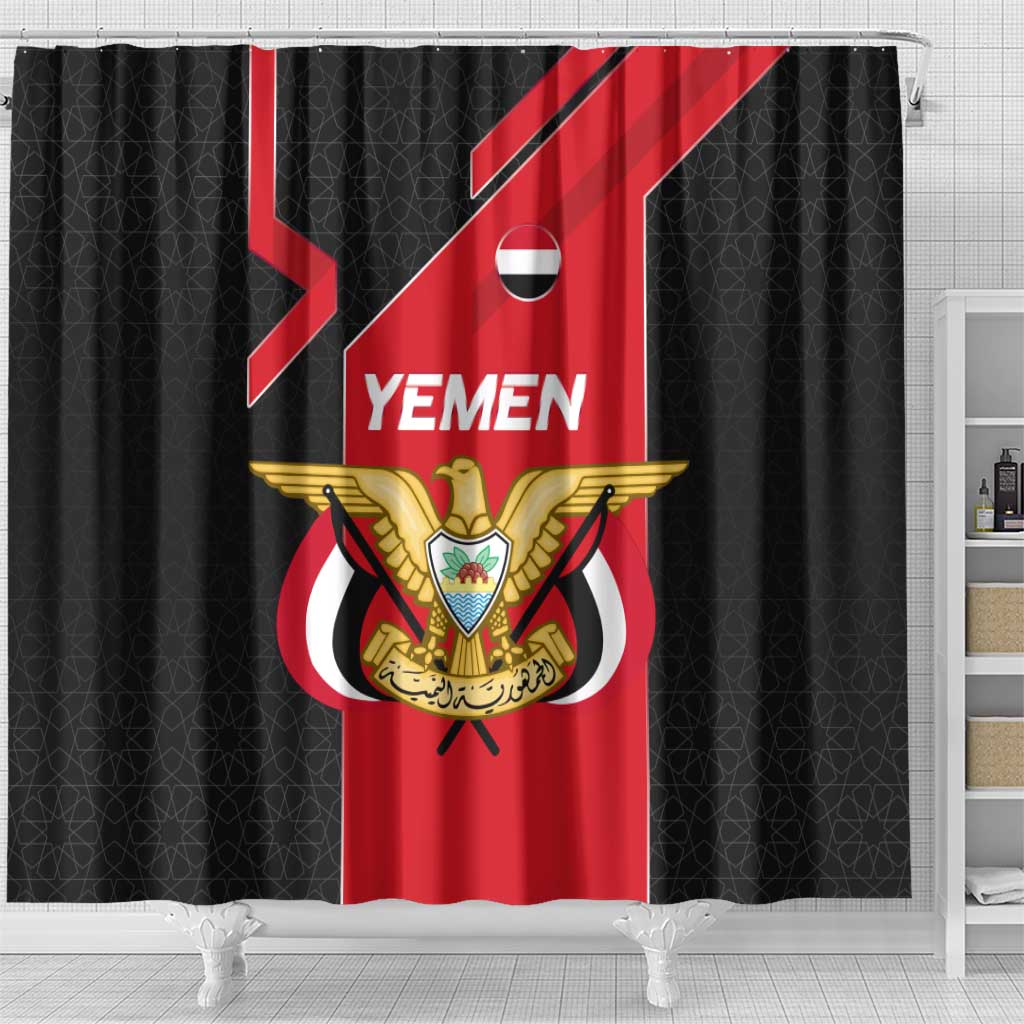 Yemen Eagle Emblem Shower Curtain with National Flag and Map Design