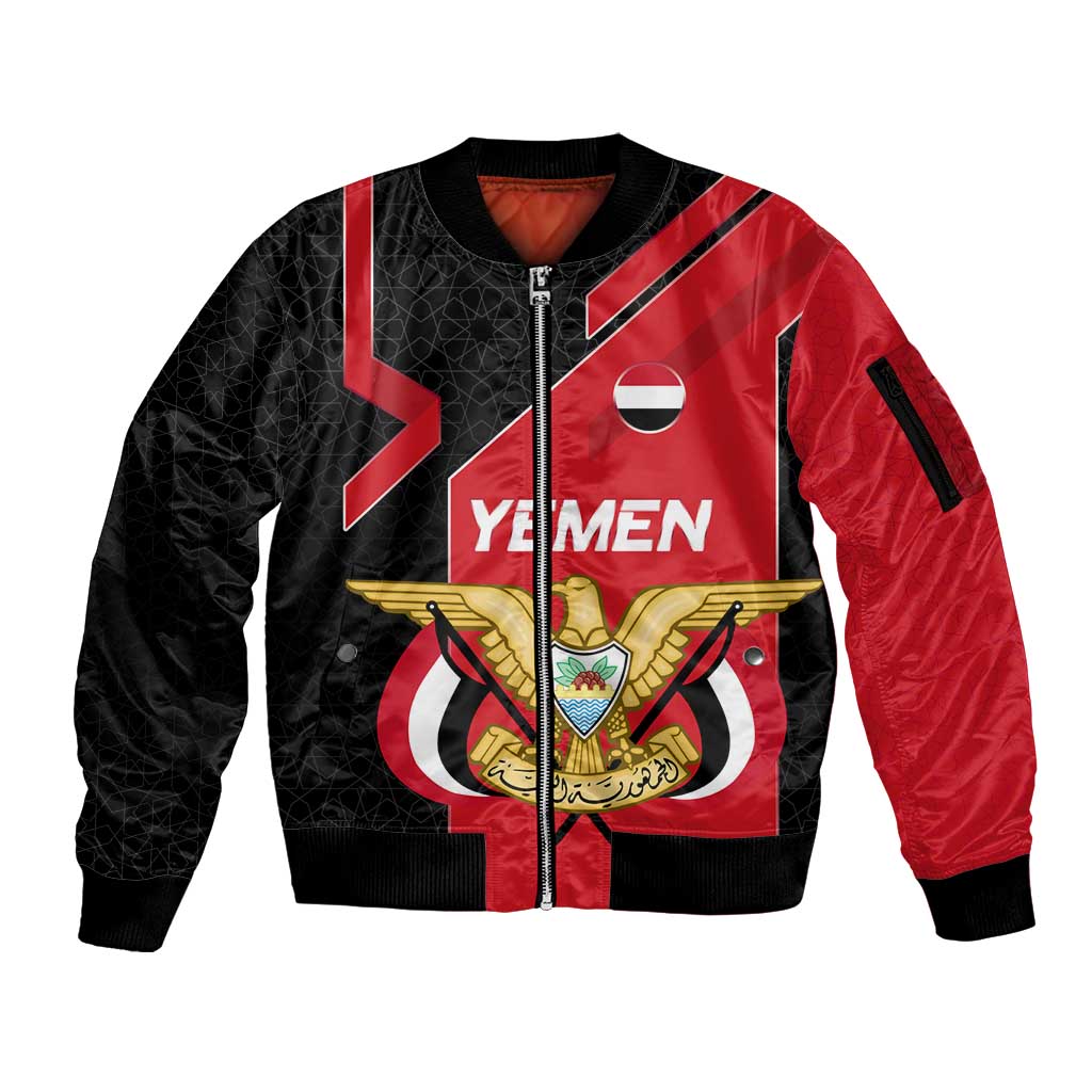 Yemen Eagle Emblem Sleeve Zip Bomber Jacket with National Flag and Map Design