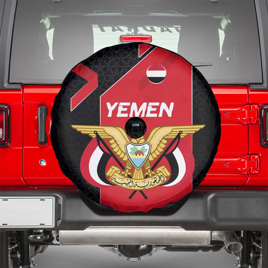 Yemen Eagle Emblem Spare Tire Cover with National Flag and Map Design