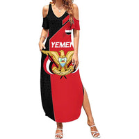 Yemen Eagle Emblem Summer Maxi Dress with National Flag and Map Design