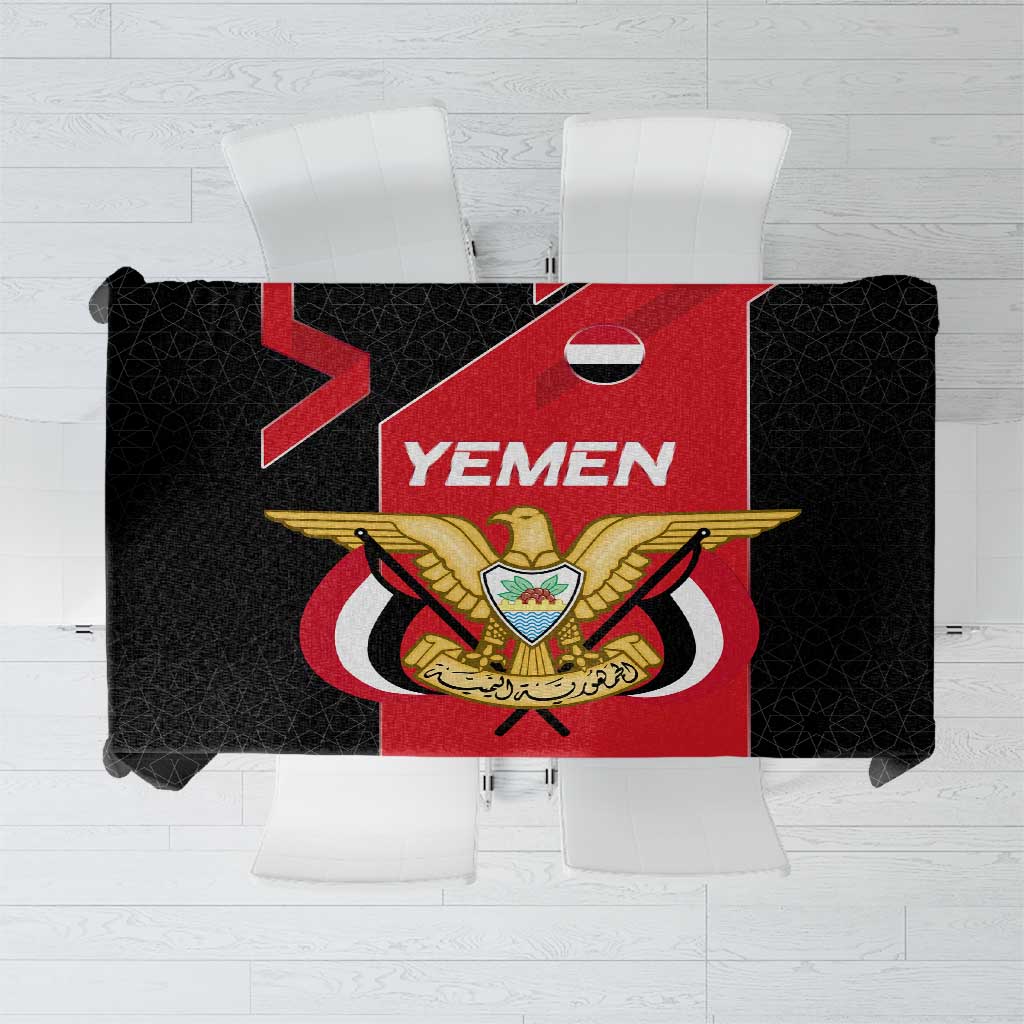 Yemen Eagle Emblem Tablecloth with National Flag and Map Design