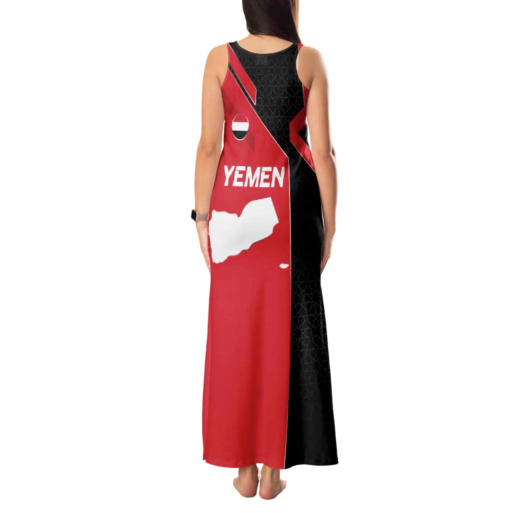 Yemen Eagle Emblem Tank Maxi Dress with National Flag and Map Design