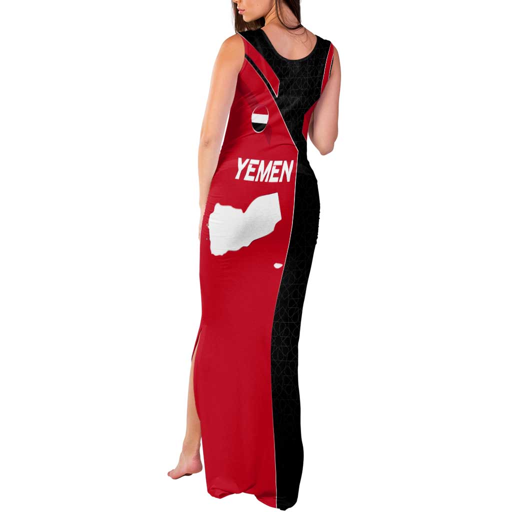Yemen Eagle Emblem Tank Maxi Dress with National Flag and Map Design