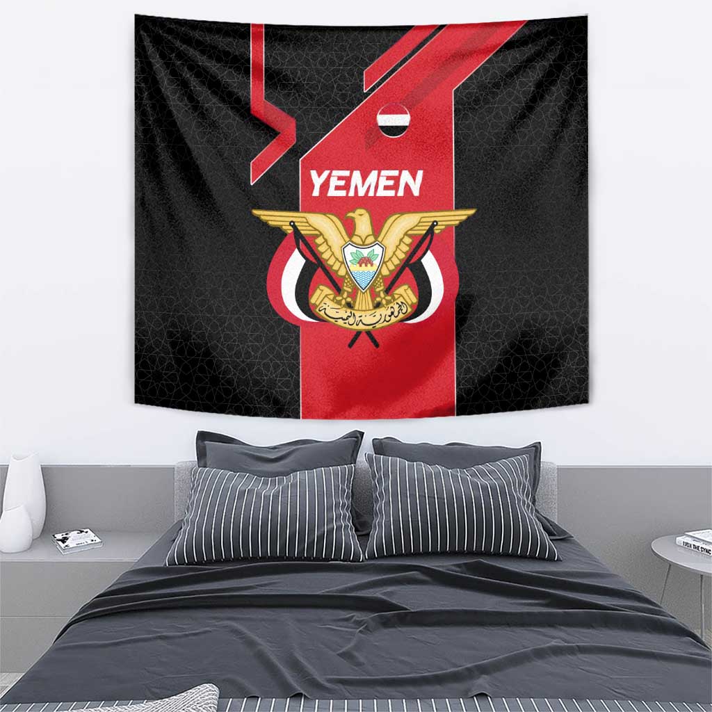 Yemen Eagle Emblem Tapestry with National Flag and Map Design