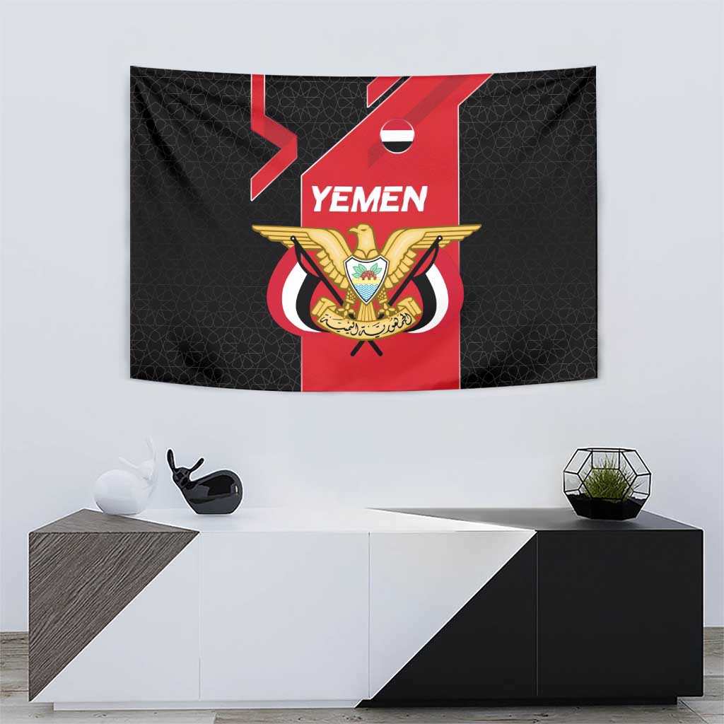 Yemen Eagle Emblem Tapestry with National Flag and Map Design