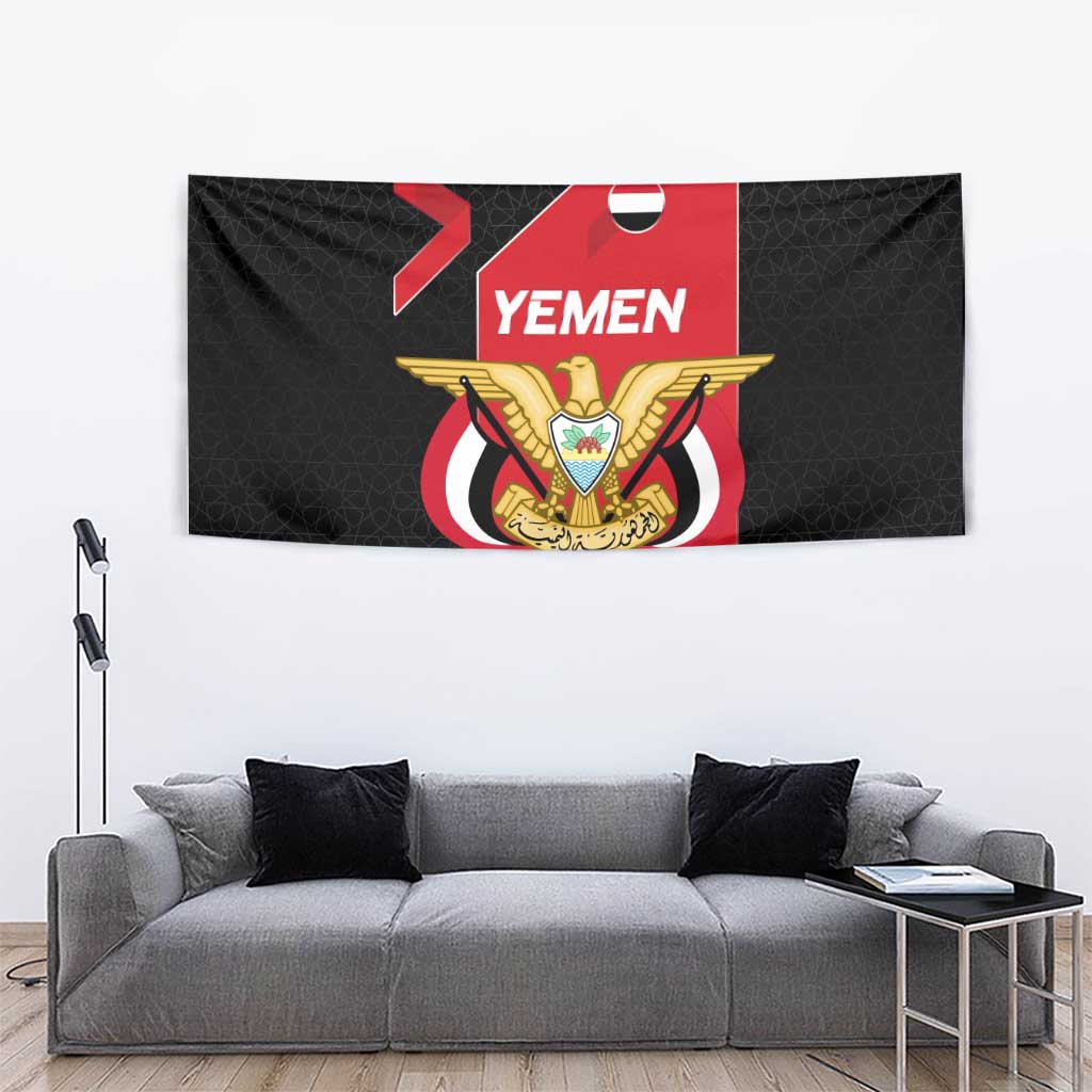 Yemen Eagle Emblem Tapestry with National Flag and Map Design