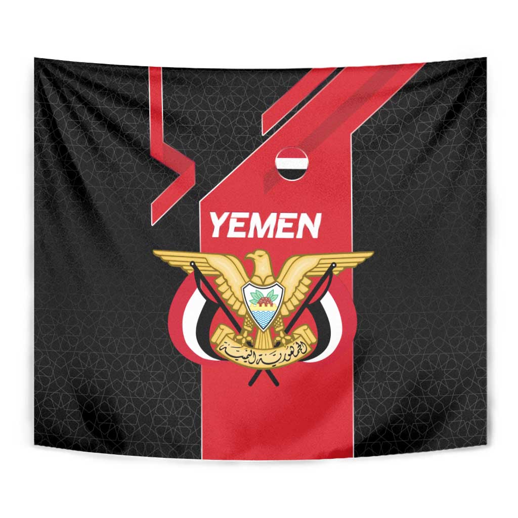 Yemen Eagle Emblem Tapestry with National Flag and Map Design