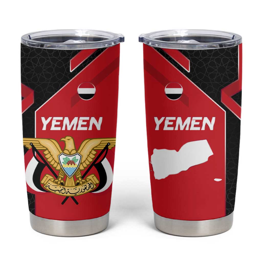 Yemen Eagle Emblem Tumbler Cup with National Flag and Map Design