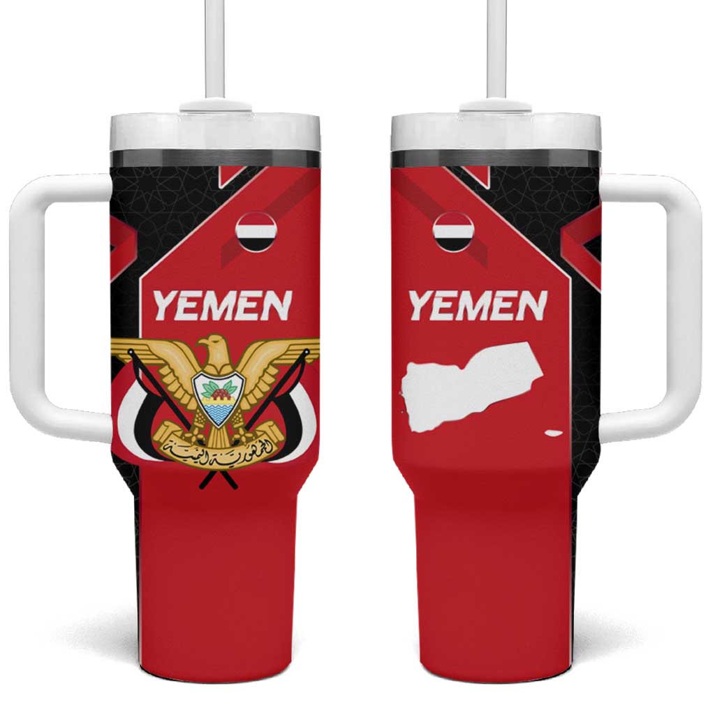 Yemen Eagle Emblem Tumbler With Handle with National Flag and Map Design